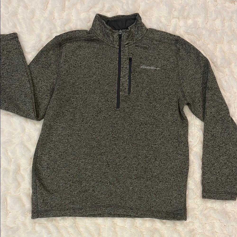 Eddie Bauer Men's Gray Zip Up Sweater Fleece Inside Like New Sz Medium